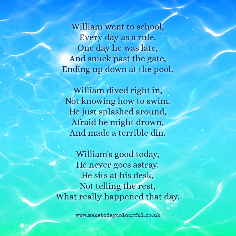 Poem on graphic background of reflections on water.